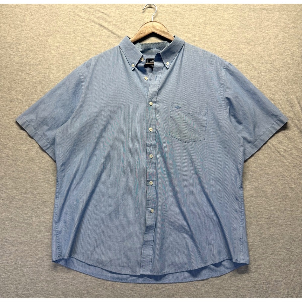 Dockers Dress Shirt Mens XL 17-17.5 Blue White Micro Stripes Business Formal